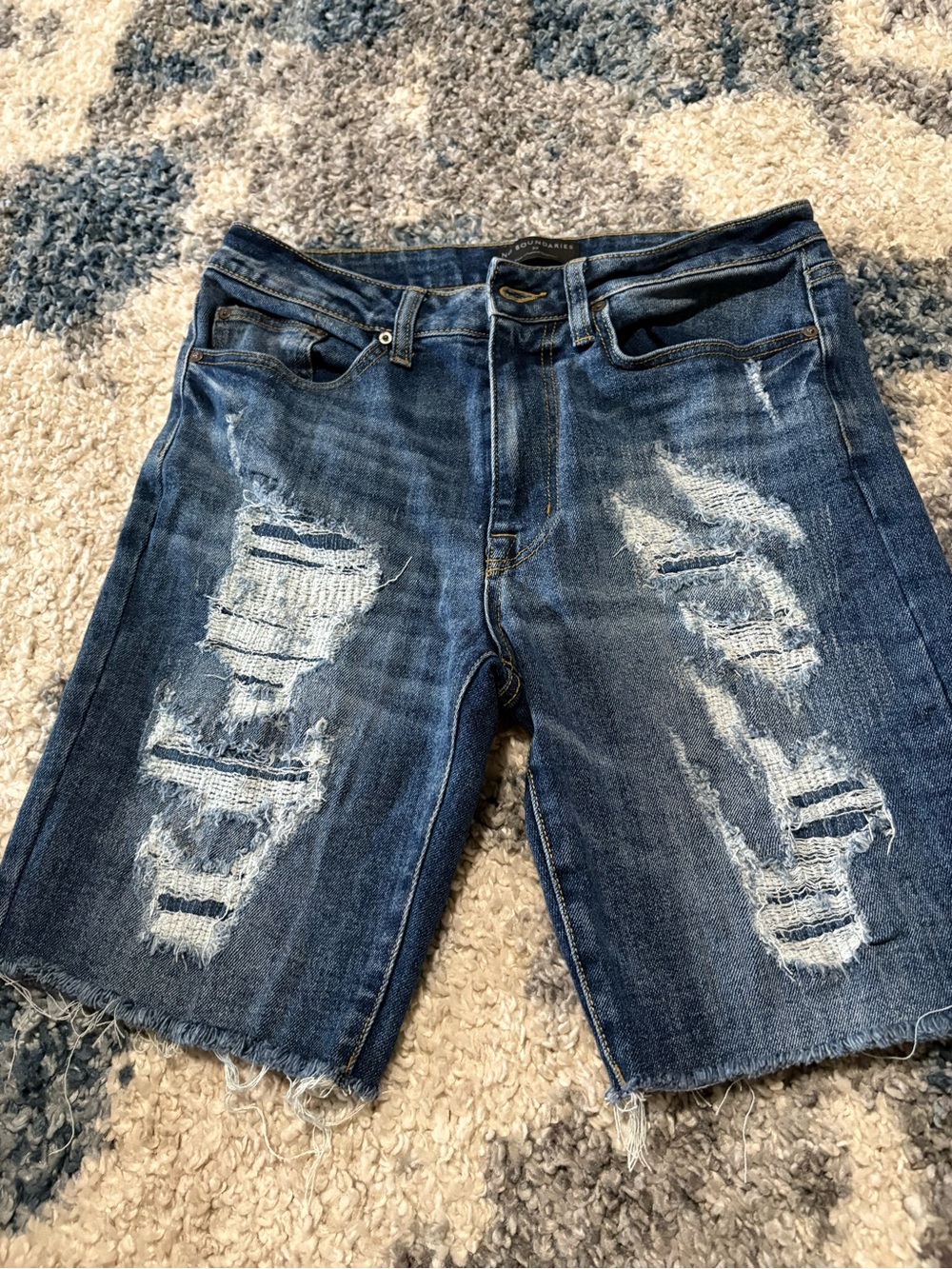 No Boundaries Women's Distressed Dark Blue Denim Shorts